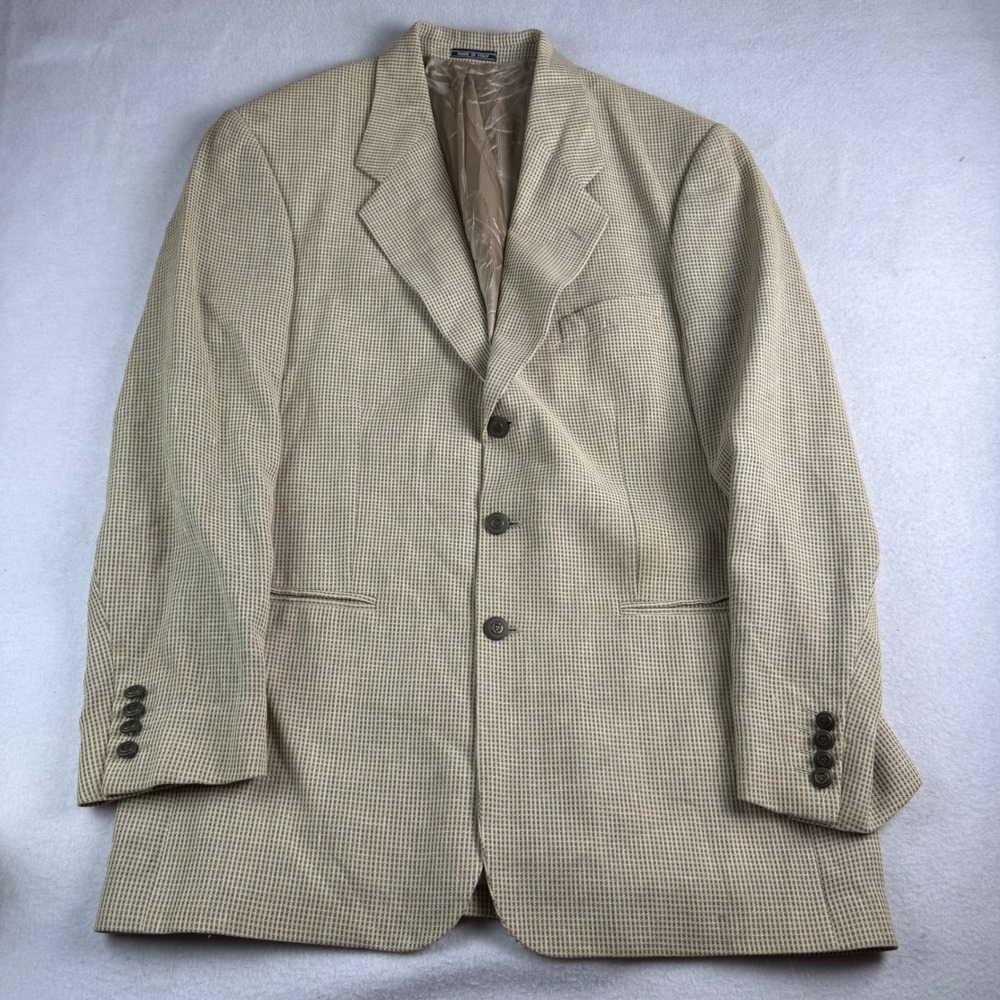 Zanetti Cerruti 1881 Silk Wool Blazer Mens Tan Beige Micro Check Made in Italy